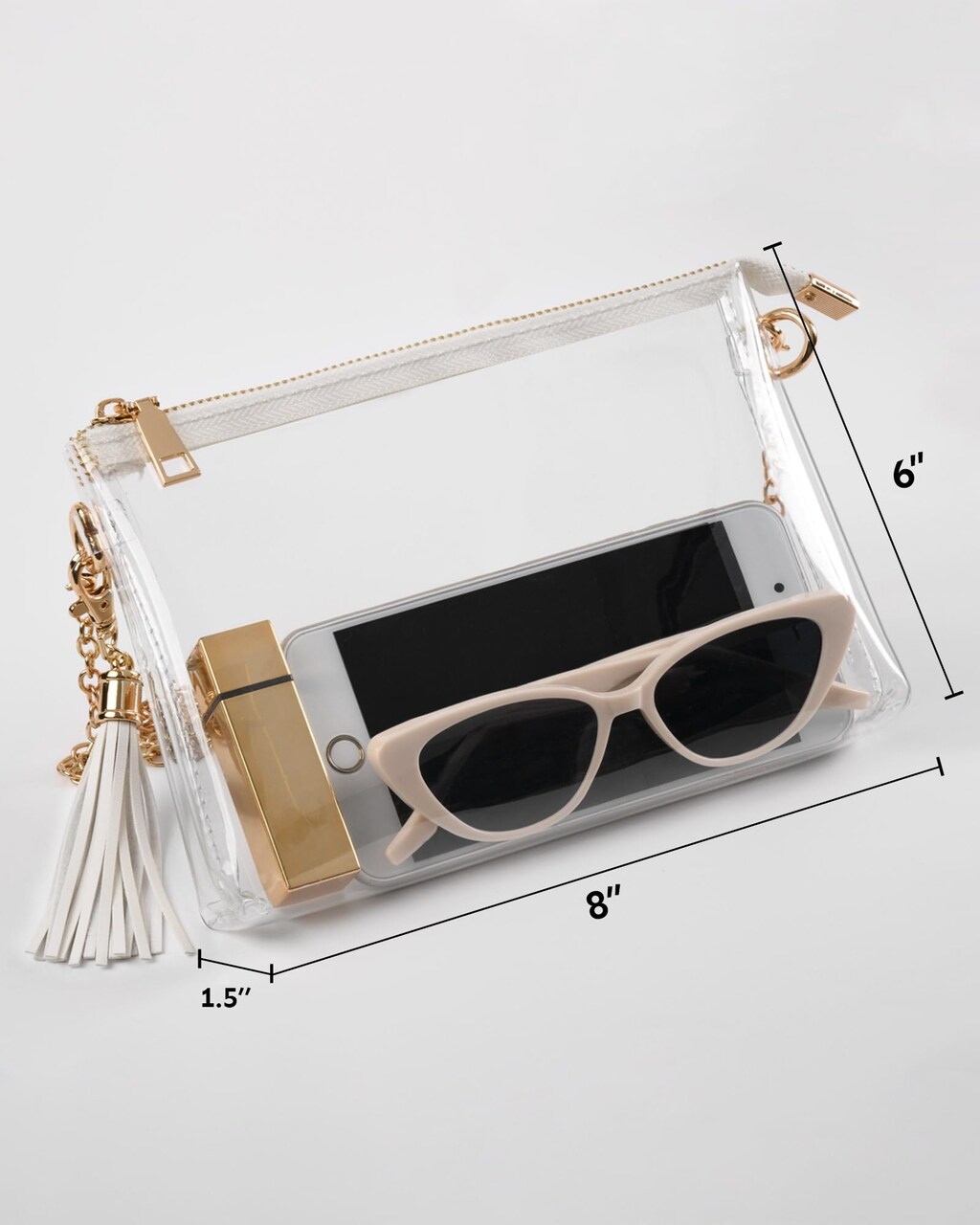 Clear Bag Stadium Approved, Clear Crossbody Purse for Concert, Festival (White)